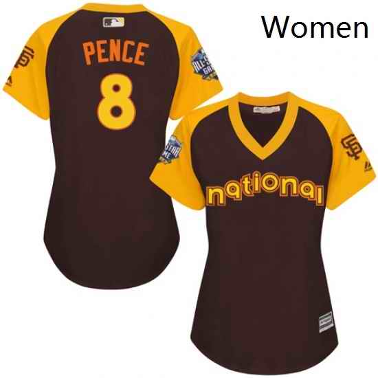 Womens Majestic San Francisco Giants 8 Hunter Pence Authentic Brown 2016 All Star National League BP Cool Base MLB Jersey
